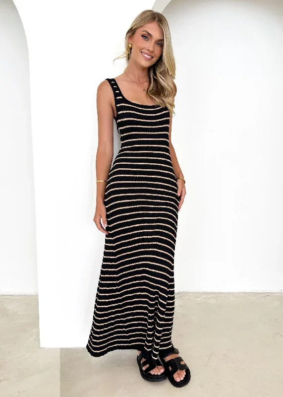 Doria Knit Maxi Dress - Black Stripe