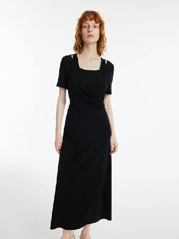 Double-Layer Twist Waist Women Maxi Dress