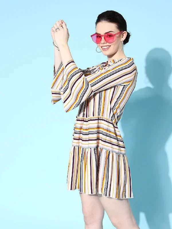 dr4410wh-berrylush-women-multicolour-stripe-printed-mandarin-collar-neck-flounce-hem-pleated-a-line-mini-dress