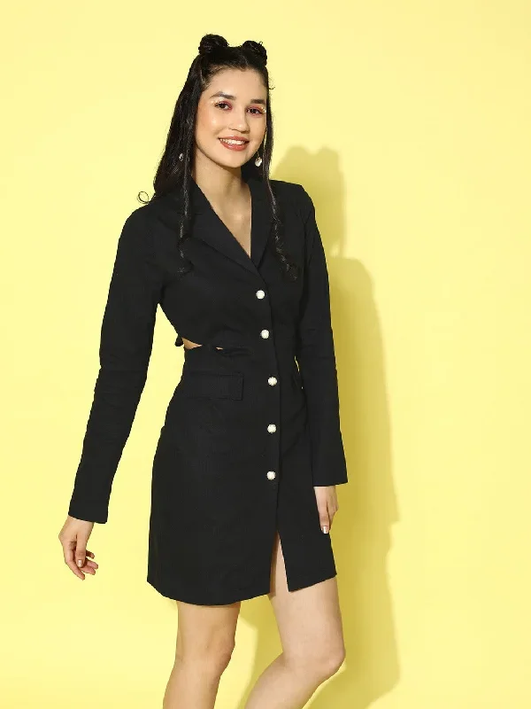 dr5072bk-berrylush-women-solid-black-v-neck-cutout-cotton-straight-hem-mini-blazer-dress