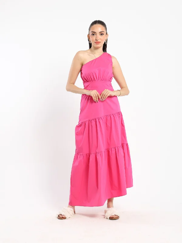 Dress - One Shoulder - Ruffled - Maxi