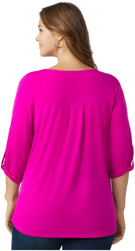 dressbarn-plus-womens-roz-and-ali-three-quarter-sleeve-with-slight-shirttail-hem-and-front-zip-knit-top