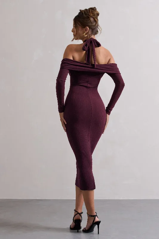 duet-plum-rib-knit-halter-neck-midi-dress-with-cut-out-cl131043101