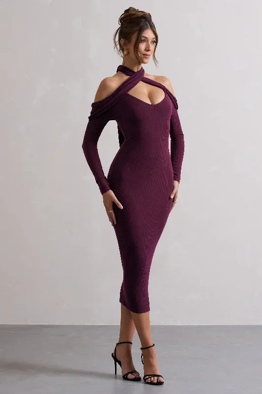 duet-plum-rib-knit-halter-neck-midi-dress-with-cut-out-cl131043101