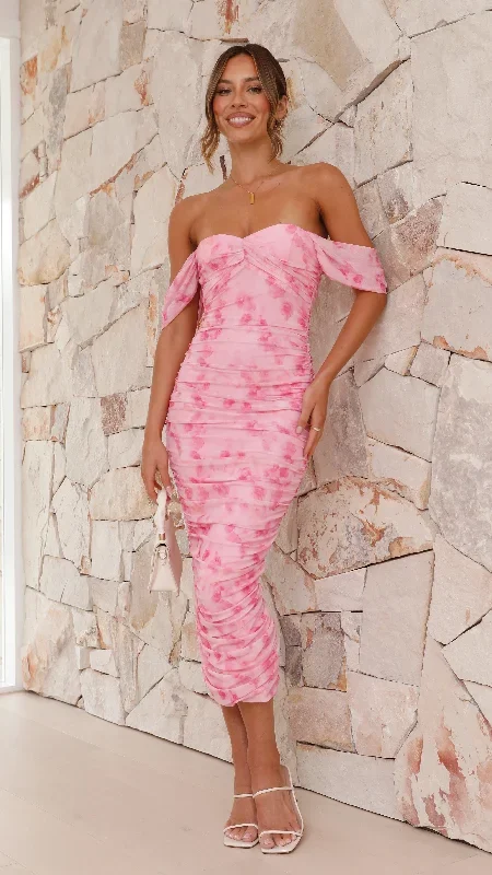 Faizah Midi Dress - Pink Print