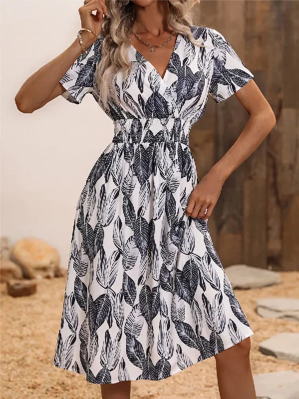 Chic Summer Fashionable Floral Navy Sleeveless Elegant Holiday Midi Dress