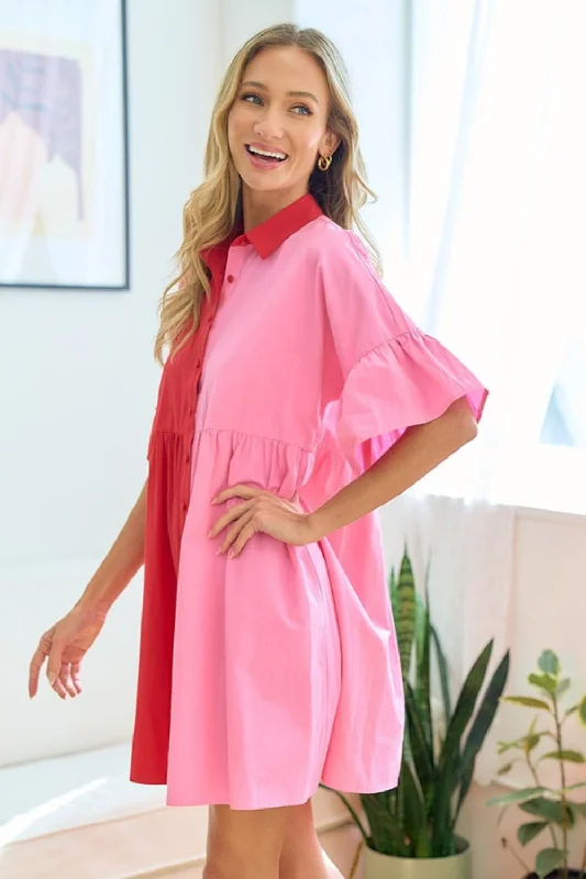 first-love-full-size-color-blocked-button-down-babydoll-dress