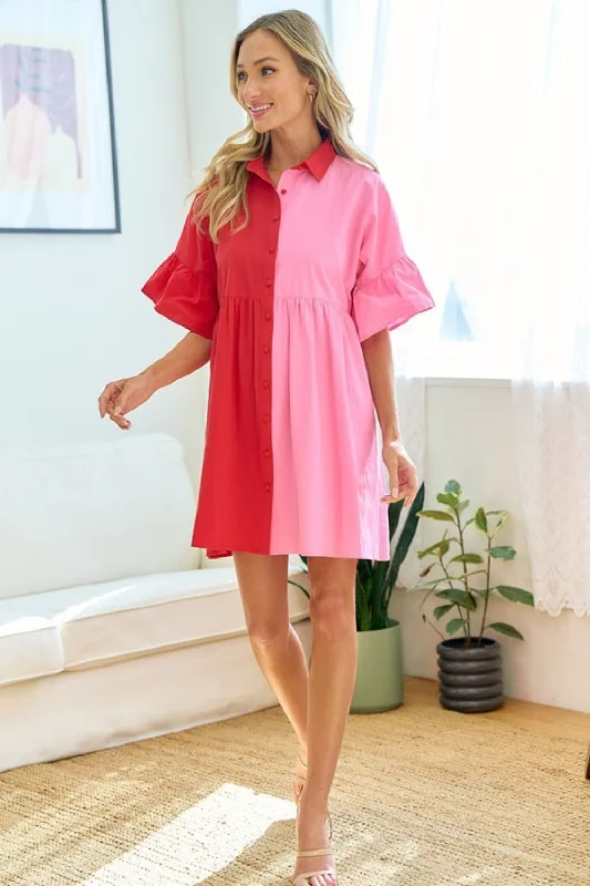 first-love-full-size-color-blocked-button-down-babydoll-dress