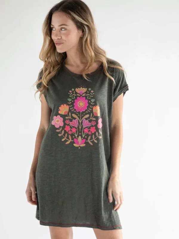 Frankie Knit Tee Dress - Folk Flower