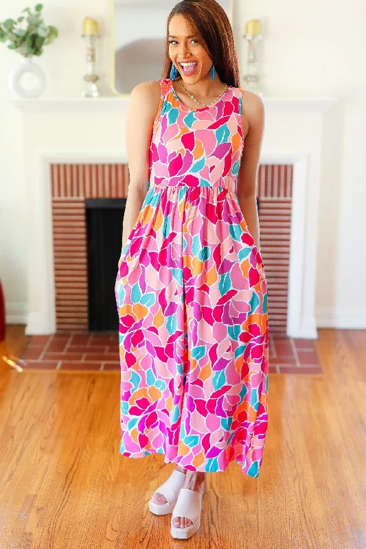 fuchsia-abstract-floral-fit-flare-maxi-dress