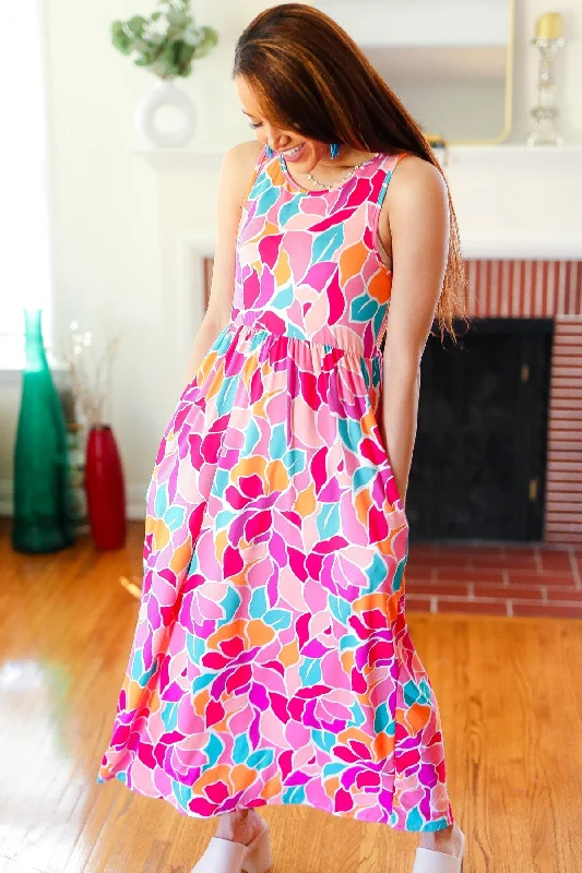 fuchsia-abstract-floral-fit-flare-maxi-dress