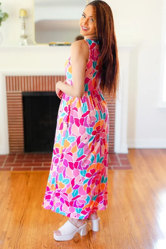 fuchsia-abstract-floral-fit-flare-maxi-dress