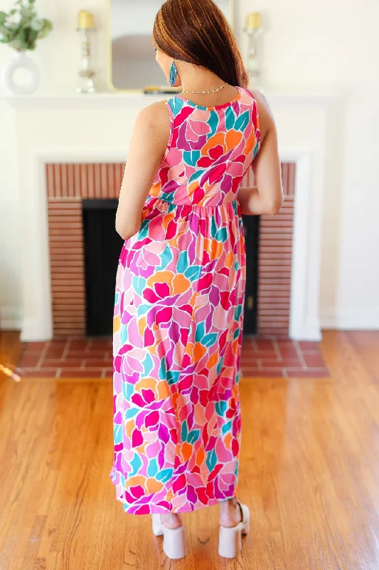 fuchsia-abstract-floral-fit-flare-maxi-dress