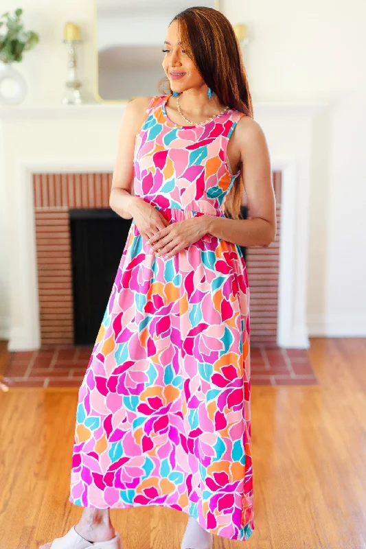 fuchsia-abstract-floral-fit-flare-maxi-dress