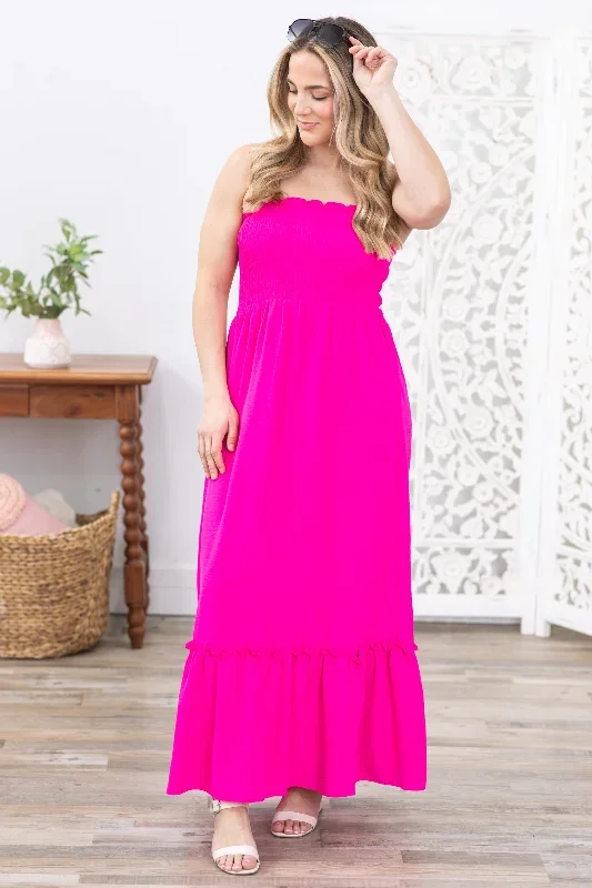 fuchsia-strapless-boho-maxi-dress