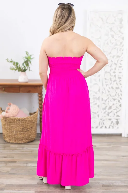 fuchsia-strapless-boho-maxi-dress