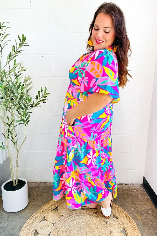 fuchsia-tropical-floral-smocked-waist-maxi-dress