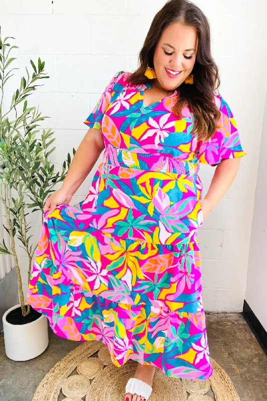 fuchsia-tropical-floral-smocked-waist-maxi-dress