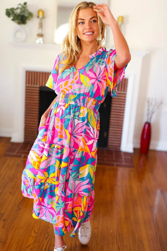 fuchsia-tropical-floral-smocked-waist-maxi-dress