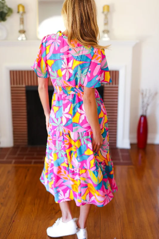 fuchsia-tropical-floral-smocked-waist-maxi-dress