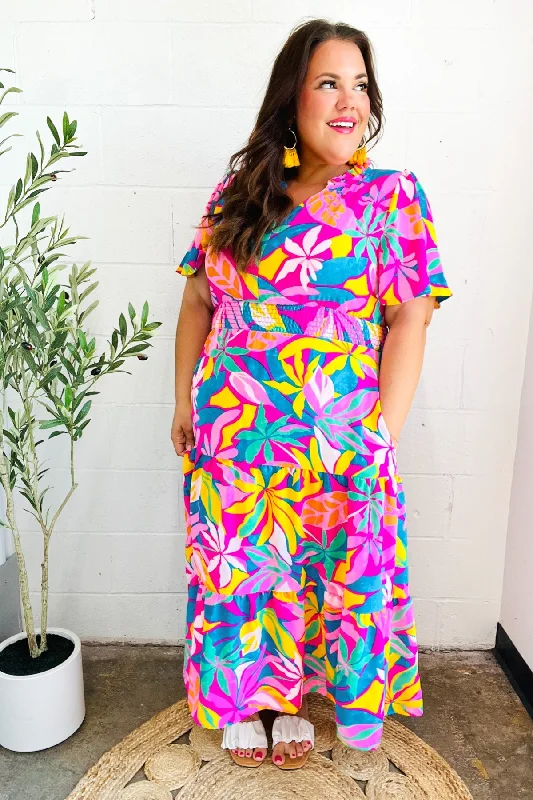 fuchsia-tropical-floral-smocked-waist-maxi-dress