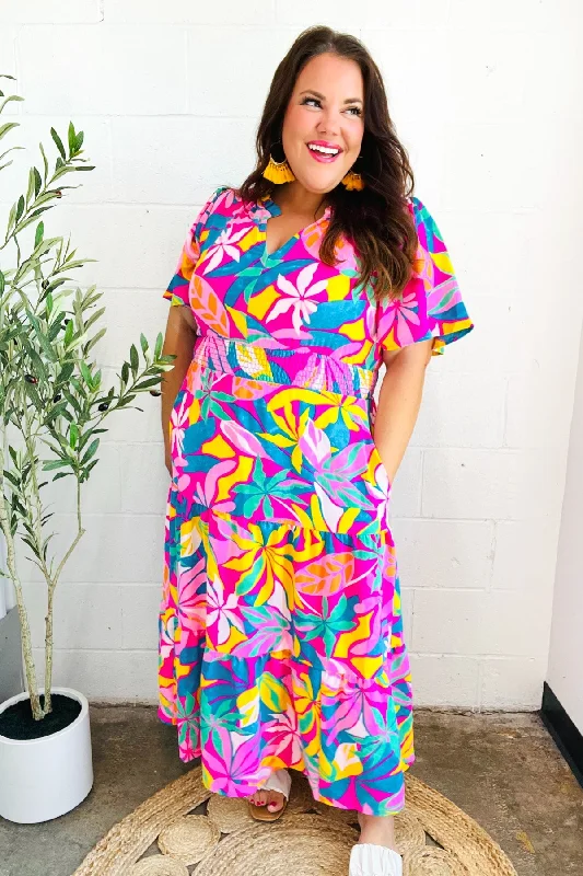 fuchsia-tropical-floral-smocked-waist-maxi-dress