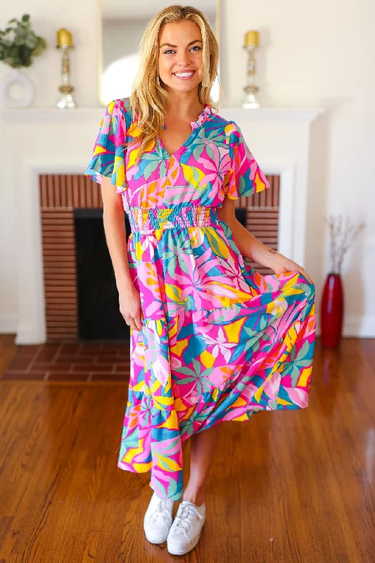 fuchsia-tropical-floral-smocked-waist-maxi-dress