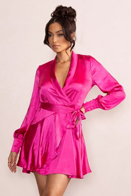 gemstone-hot-pink-wrap-front-belt-mini-dress-with-long-sleeves-cl127266073