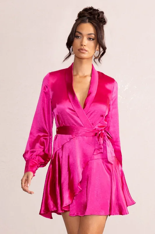 gemstone-hot-pink-wrap-front-belt-mini-dress-with-long-sleeves-cl127266073