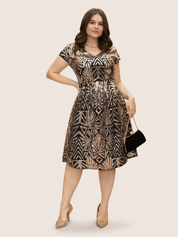 Geometric Sequin Dolman Sleeve Midi Dress