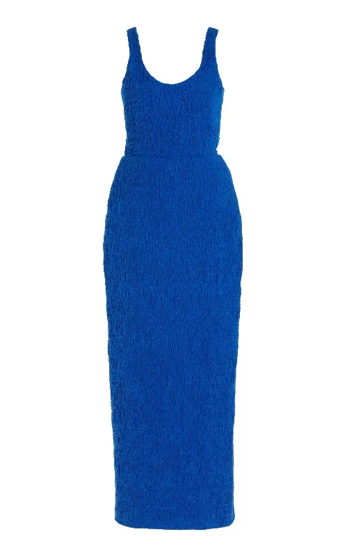 Girard Shirred Dress in Sapphire Aloe Linen