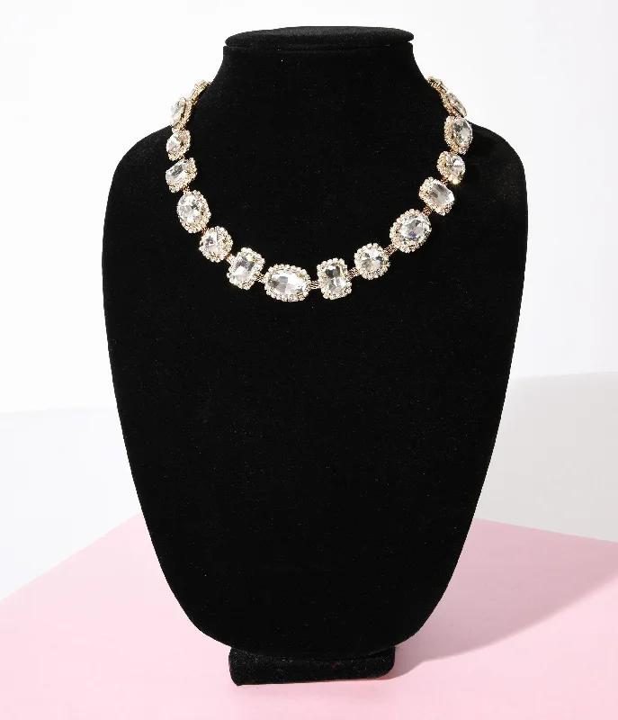 Gold & Multishape Rhinestone Necklace