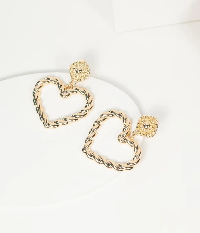 18K Gold Plated Twist Heart Drop Earrings