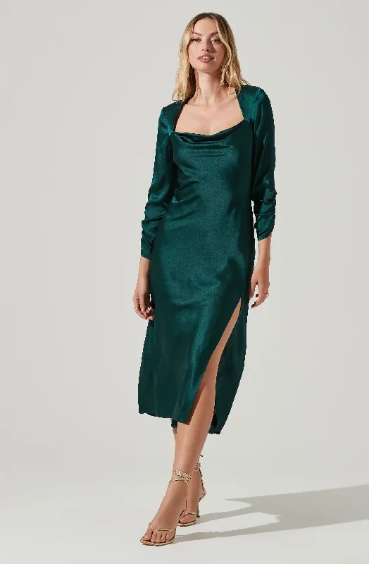 Gracie Long Sleeve Cutout Satin Midi Dress