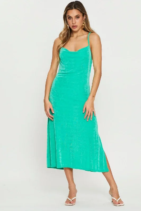 Green Midi Dress Cowl Neck