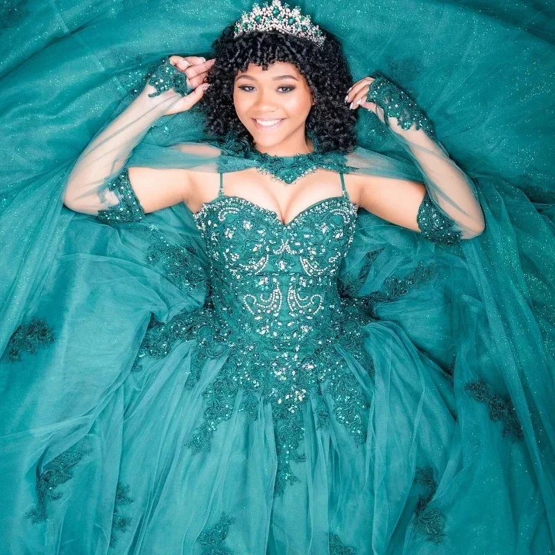 green-shiny-quinceanera-dresses-applique-lace-beads-with-cap-birthday-prom-dresses-for-girl-lace-up-princess-vestidos-de-15anos