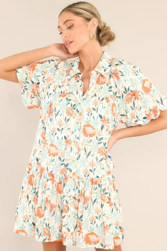 Happiness Found Orange Floral Button Front Mini Dress