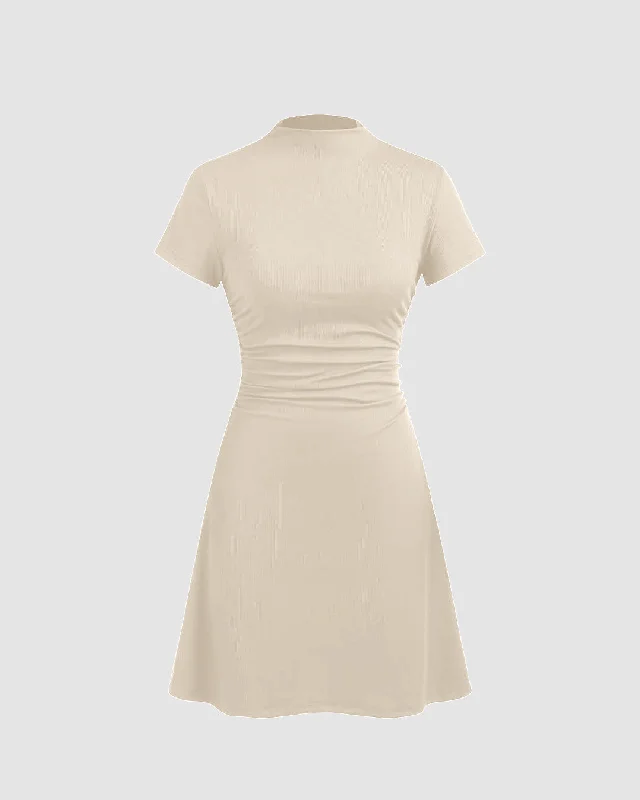 High Neck Ruched Mini Dress In Off White