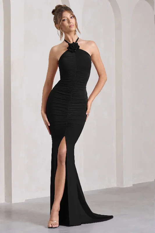 holly-black-ruched-halter-neck-split-fishtail-maxi-dress-cl132041002