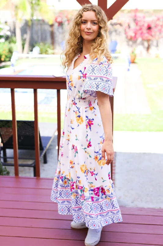 ivory-blue-floral-border-print-smocked-waist-maxi-dress