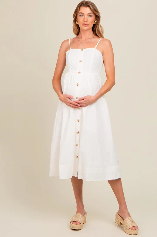 ivory-sleeveless-button-down-maternity-midi-dress