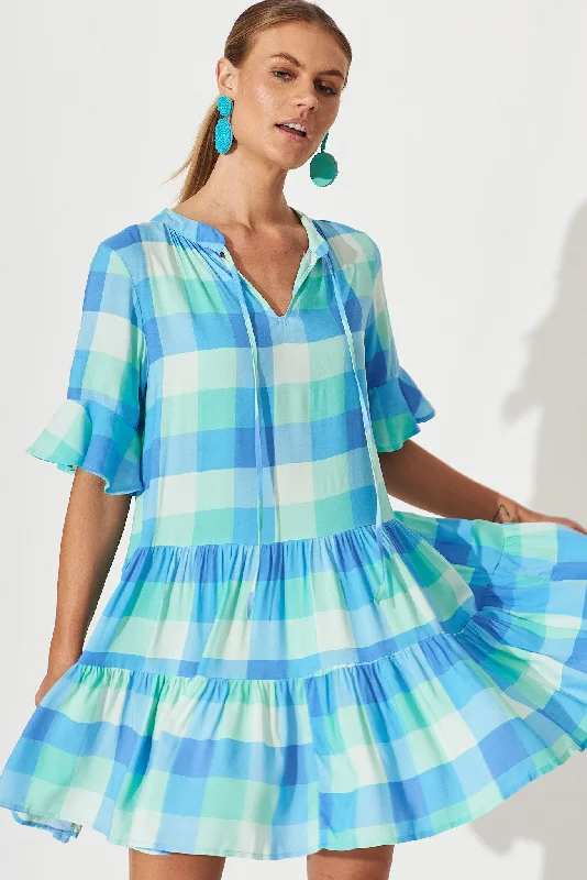 Kabrana Smock Dress In Blue Gingham