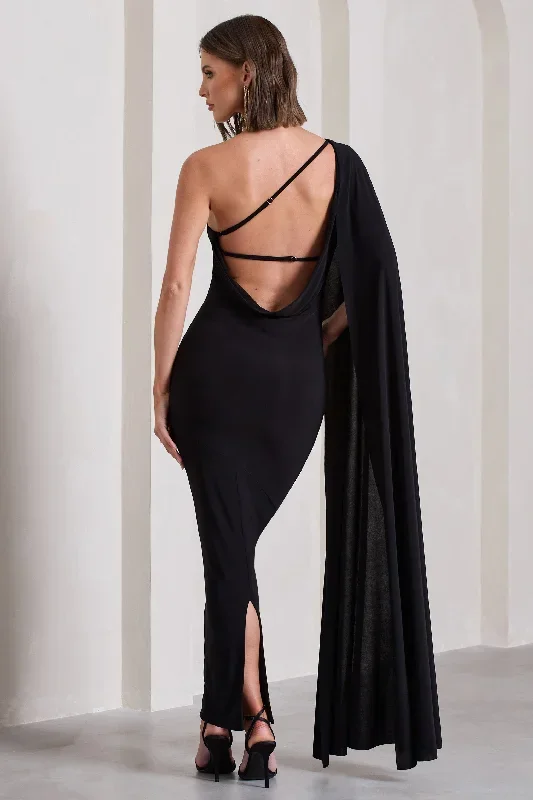 kamila-black-asymmetric-open-back-maxi-dress-with-cape-sleeve-cl133113002