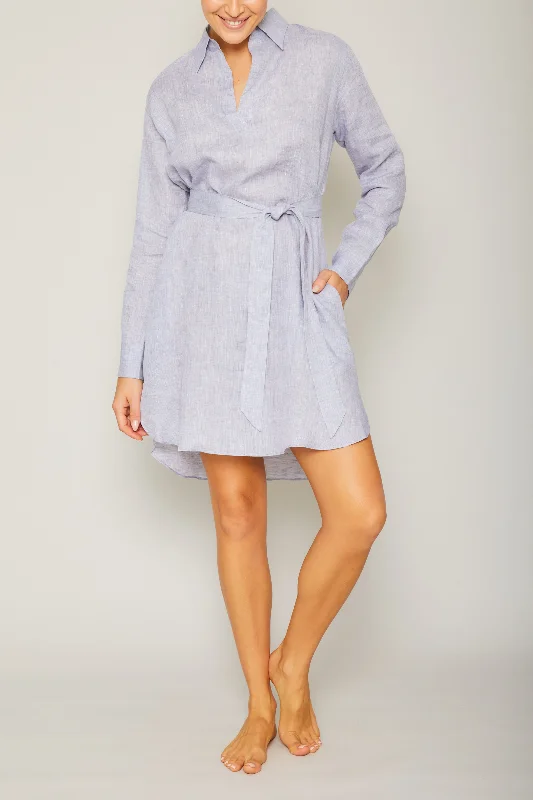 Linen Shirt Dress - Heather Grey