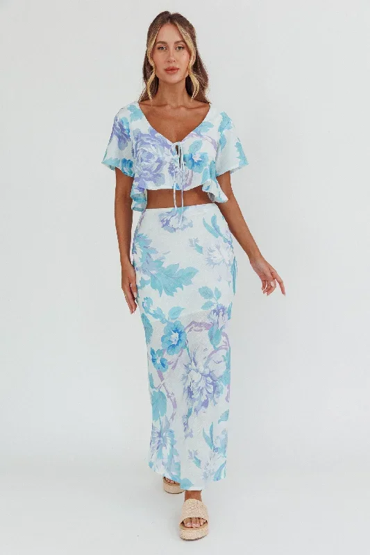 La Vie Floral Maxi Skirt Floral Blue