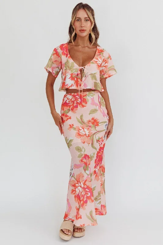 La Vie Floral Maxi Skirt Peach