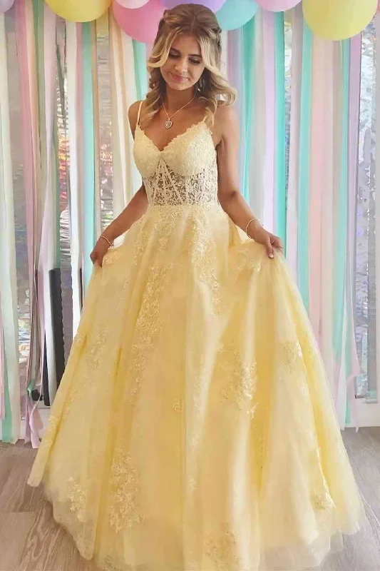 lace-up-yellow-v-neck-appliques-a-line-long-formal-dress