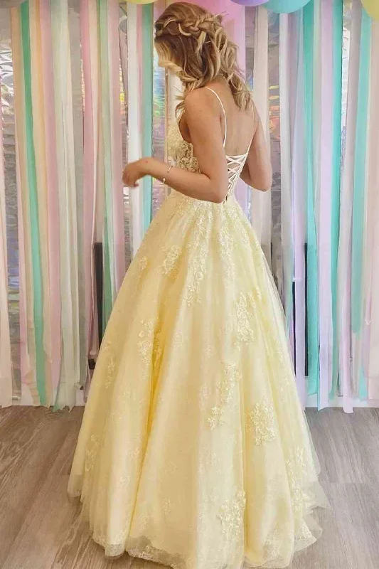 lace-up-yellow-v-neck-appliques-a-line-long-formal-dress