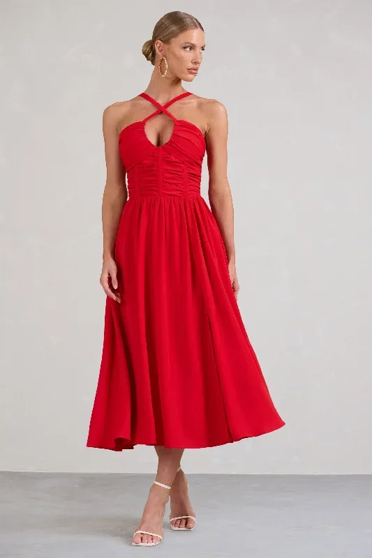 lady-loren-red-ruched-cross-strap-split-midi-dress-cl129423004