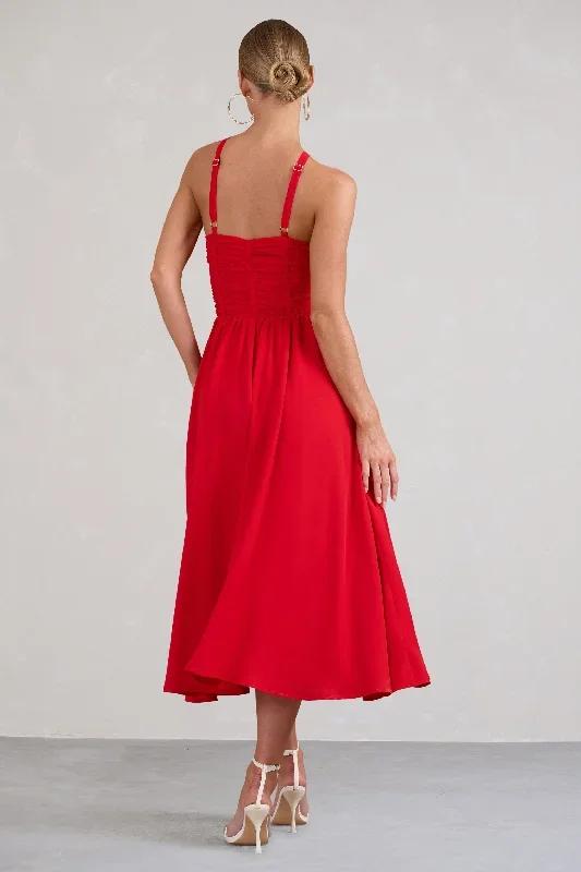 lady-loren-red-ruched-cross-strap-split-midi-dress-cl129423004